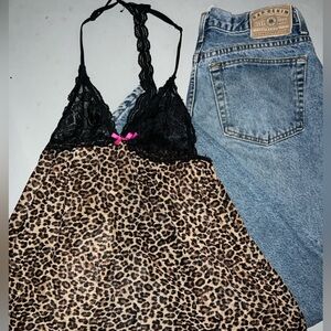 Black lace cami top with leopard print